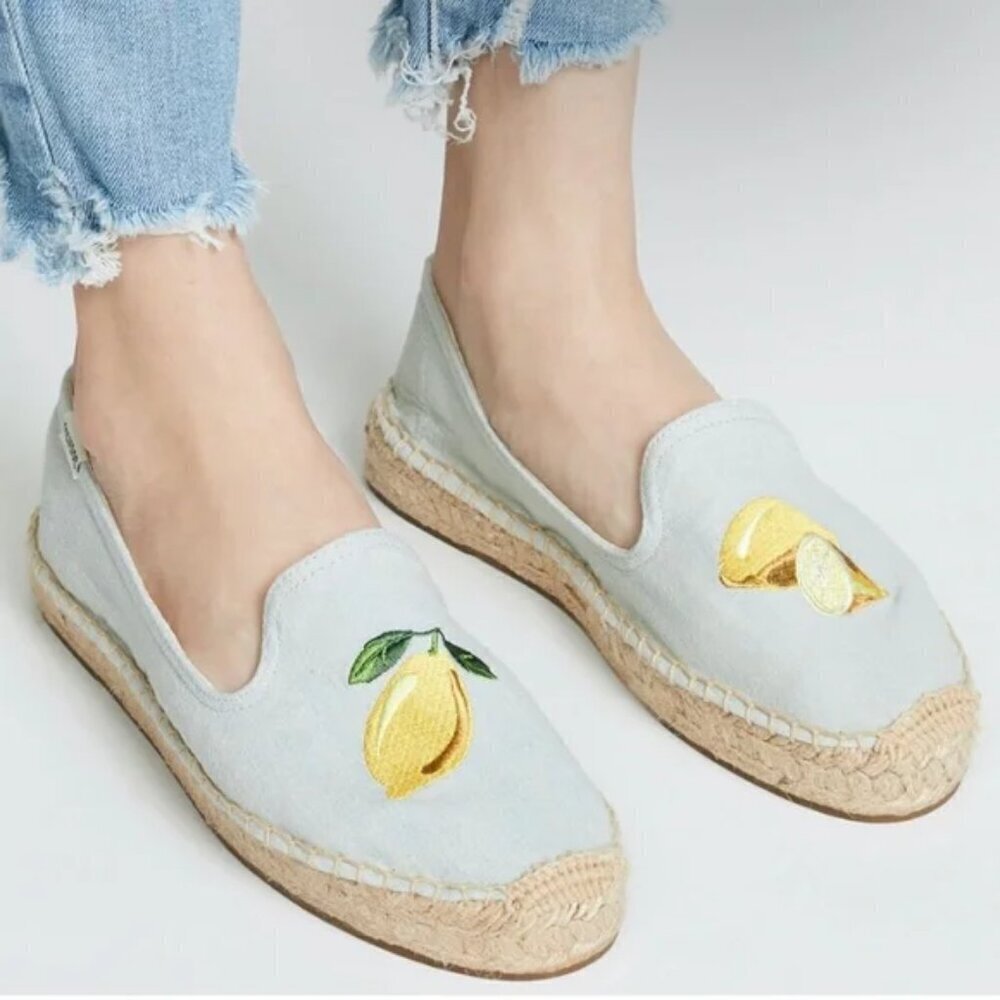 Soludos Embroidered Lemon Espadrilles, Size 8